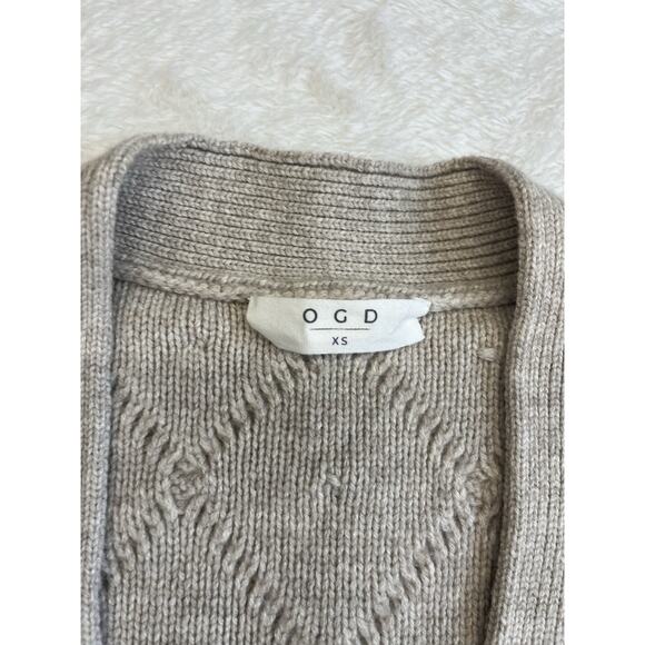 One Grey Day OGD Cashmere Blend Cable Knit Long Cardigan Oatmeal Pockets XS - Picture 2 of 10